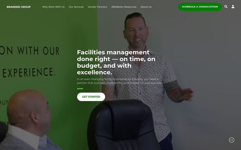 Branded Group facilities management homepage with a single Schedule a Consultation CTA, B2B-focused messaging, and zero homeowner imagery, a clean example of a commercial-only HVAC and facilities site